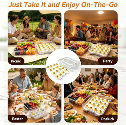 Original Deviled Egg Carrier Storage Container With Lid & Handle (White) | Removable Deviled Egg Platter, 16 Extra-Deep Egg Wells, BPA-Free Thick Plastic, Portable Tray for Easter Potluck Party Picnic