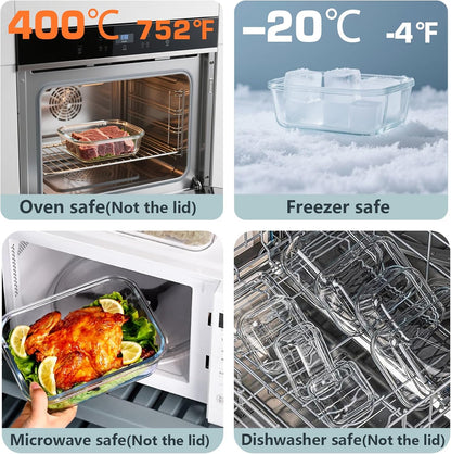 12 Pack Glass Food Storage Container Set with Lids Non Toxic, Stackable Borosilicate Glass Meal Prep Containers, Microwave, Oven, Freezer and Dishwasher Safe (Gray)