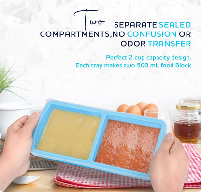 Zip Standing Silicone Freezer Trays with Lid,1-cup Soup Freezer Container large Ice Cube Molds with Reinforced Steel Ring Top for freezing Soup Sauce Broth Leftovers oven Dishwasher -Safe(2-Pack)