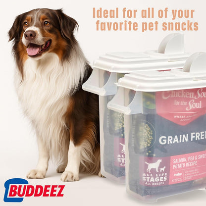 Buddeez Pet Food Storage Dispensers Plastic 4 Gallon - Airtight Flip Top for Freshness - Dry Dog Food, Cat Food or Bird Seed Plastic Containers (Set of 2)