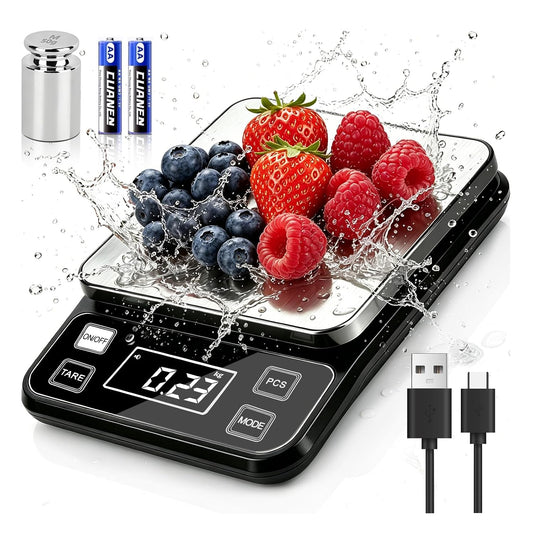 Digital Food Scale, 22lb Waterproof Kitchen Scale, 304 Stainless Steel Platform, Type-C Rechargeable & Backup Battery Mode, Gram Scale for Meal Prep, Coffee