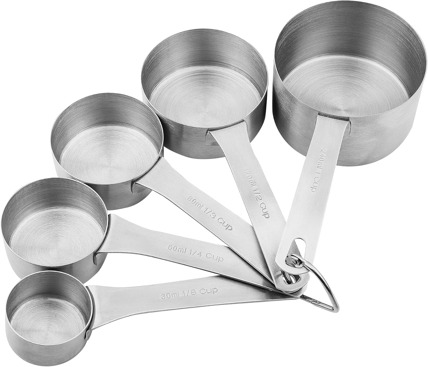 Measuring Cup Set of 8, 18/8 Stainless Steel Measuring Cups for Kitchen & Baking, Heavy Duty Metric & US Measure Cups Set with 2/3 Cup & 3/4 Cup Meaure Cups