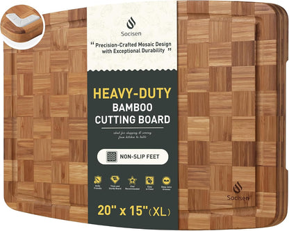 3 Pack Bamboo Cutting Board Set Non Toxic Wooden Cutting Board for Kitchen Non Slip Solid End Grain Thick Wood Juice Groove Chopping Board Edge Grain Teak Smart Marble Flexible Round Stone Metal