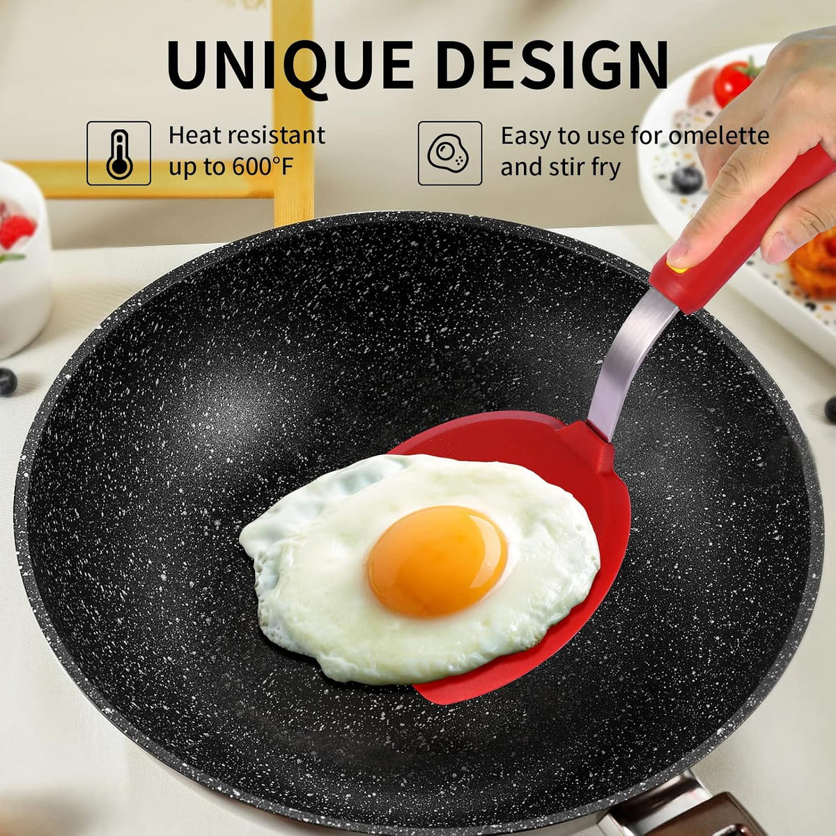 Silicone Spatula Turner Set Large And Thin Flipper Spatulas Heat Resistant 600 ° F Slotted Flexible Turner Cooking Utensils For Nonstick Cookware Egg,Pancake,Fish,Omelette,Hamburger (3 Pack)