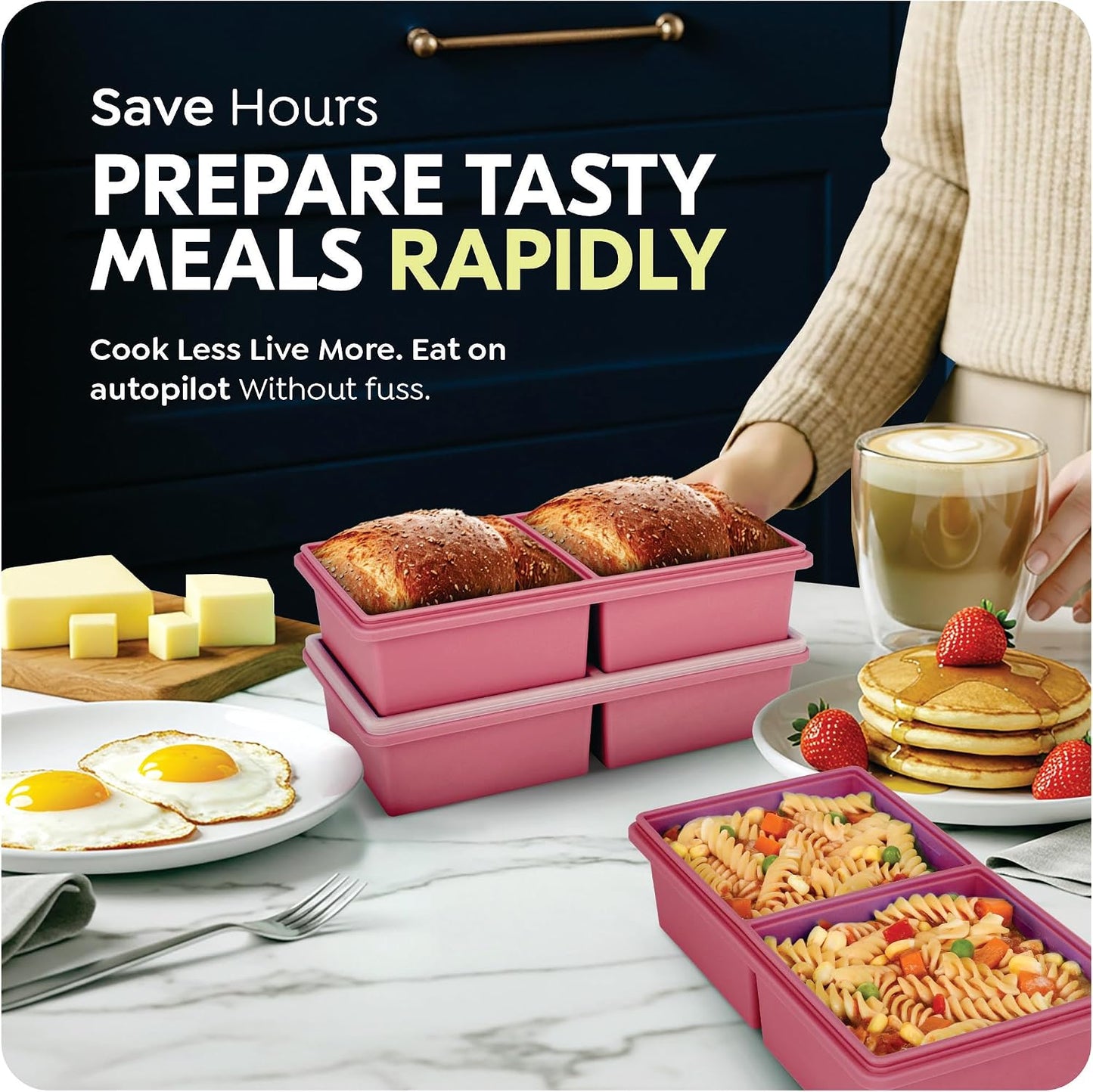 2 cup Silicone Freezer Trays with Lids, Silicone Soup Freezer Molds, Easily prepare portioned meals, Great for storing soups, lasagna, leftovers, sauces and other dishes, Dishwasher, Oven Safe