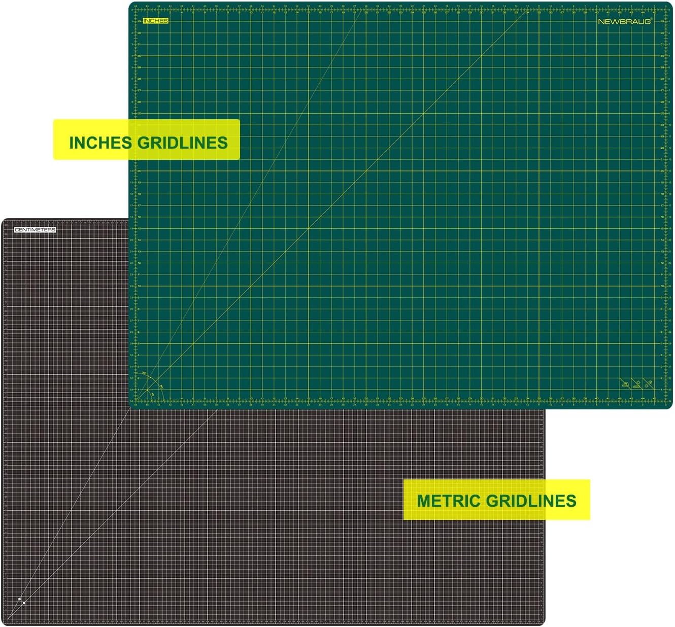 NEWBRAUG 36'' × 48'' Large Self Healing Cutting Double Sided 5-Ply Mat, Big Cutting Board for Rotary Cutting, Quilting, Sewing, Craft, Fabric & Scrapbooking(Green/Black)