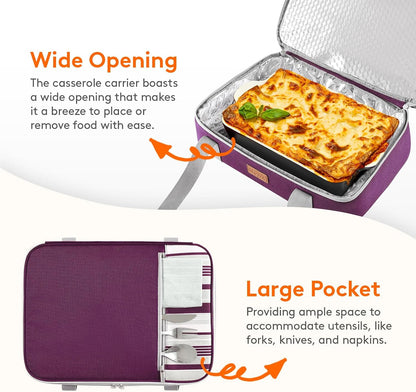 Lifewit Insulated Double Decker Casserole Carrier, Expandable Lasagna Lugger Tote Bag for Hot or Cold Food, Fits 9" x 13" Baking Dish for Potluck Parties, Picnic and Cookouts, Grey-Geometric