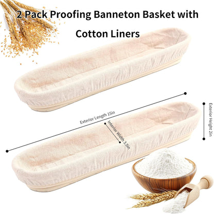 Banneton Bread Proofing Basket, 15" Baguette Sourdough Basket with Liner