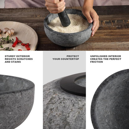 Koville Luxury Marble Mortar and Pestle Set, 7"-4cups Grinder Bowl for Guacamole, Salsa, Pill Crusher, Spice, Herb, Garlic, Nut, Heavy Duty Grinder for Kitchen