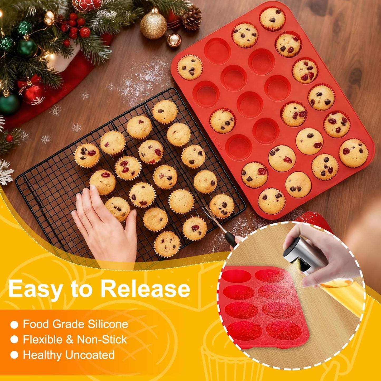 24 Pack Reusable Silicone Cupcake Baking Cups, 2.96 inch Multicolor Cups, Non-stick Muffin Liners for Weddings, Birthday, Party Halloween Christmas