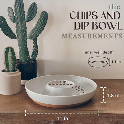 Mora Ceramic Chips and Dip Serving Tray: Large Divided Party Bowl Set for Chips & Salsa, Veggies & Dip, Fruit, Snacks, Entertaining, Hosting, etc. Minimalist Design for the Modern Hostess - White
