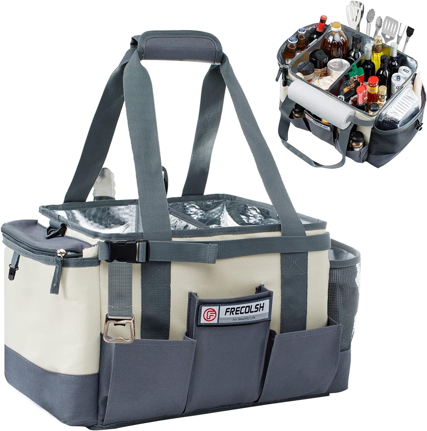 FREECOLSH Black Waterproof Caddy, 16" x 11" x 11", with Detachable Strap and Shoulder Pad for Carrying Utensils and Camping Supplies
