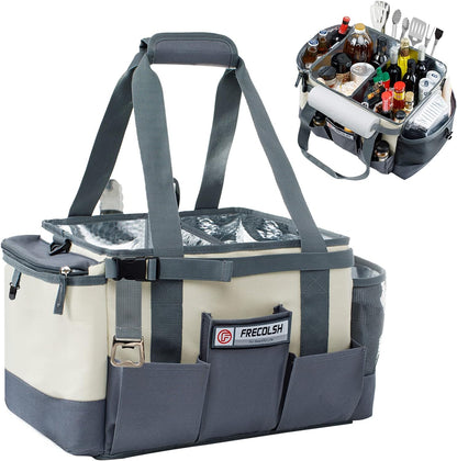 FREECOLSH Black Waterproof Caddy, 16" x 11" x 11", with Detachable Strap and Shoulder Pad for Carrying Utensils and Camping Supplies