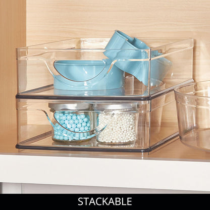 iDesign Plastic Stackable Pantry Bin - Storage Bin with Handles for Cabinets or Fridge - Set of 2 - Clear