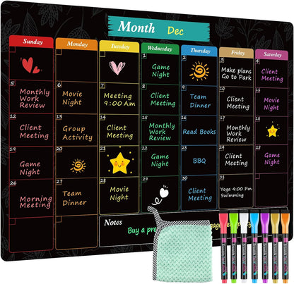 MaxGear Black Weekly Dry Erase Board,16"x12" Magnetic Whiteboard Meal Planner Blackboard for Fridge, Chalkboard Calendar Menu Planning Board Notepad for Kitchen with 7 Markers and 1 Eraser