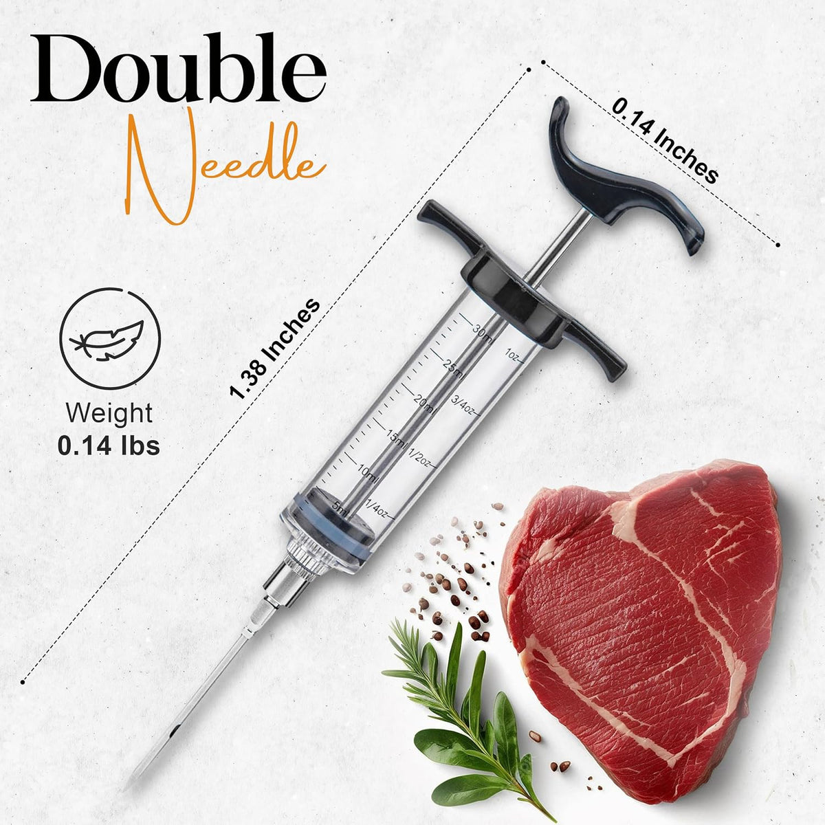 Alpine Cuisine BBQ Injector 6.3-Inch - Perfectly Marinate Your Meat with the Stainless Steel Injector Meat - Inject Sauces, Brines, & Marinades for a Juicy and Flavorful BBQ - Durable & Easy to Use