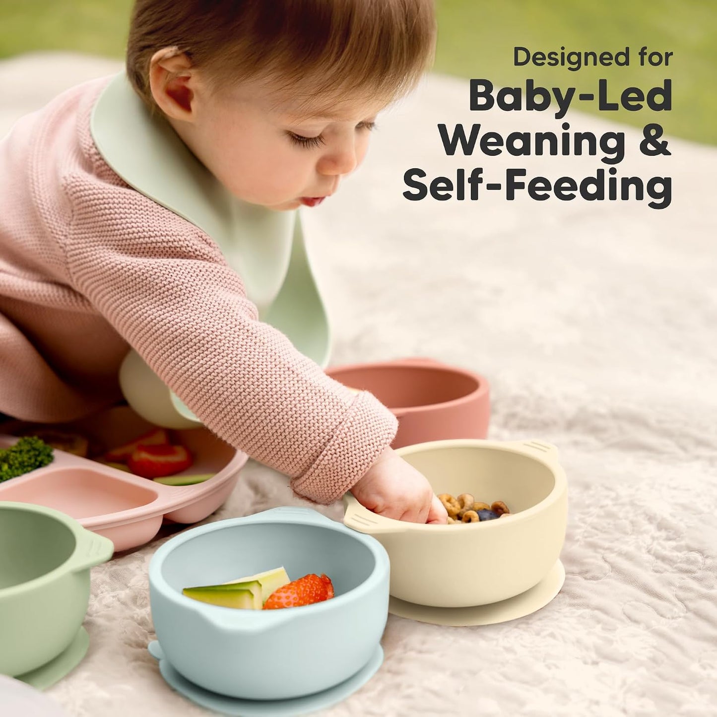 KeaBabies 2-Pack Baby Bowls with Suctions, Lids, Silicone (Terracotta)