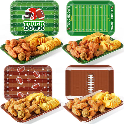 4 Pieces Basketball Serving Trays - Sports Melamine Platters Reusable Rectangle Party Trays for Basketball Sports Theme Party Food Dessert Serving Supplies, 13 x 9.7 inch