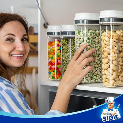 MR.SIGA Airtight Cereal Dispenser Set, Storage Containers for Dry Goods, Nuts, Beans, Snacks, BPA Free, 1.3 L / 1.37 Qt, Small, Clear, 2 Pack