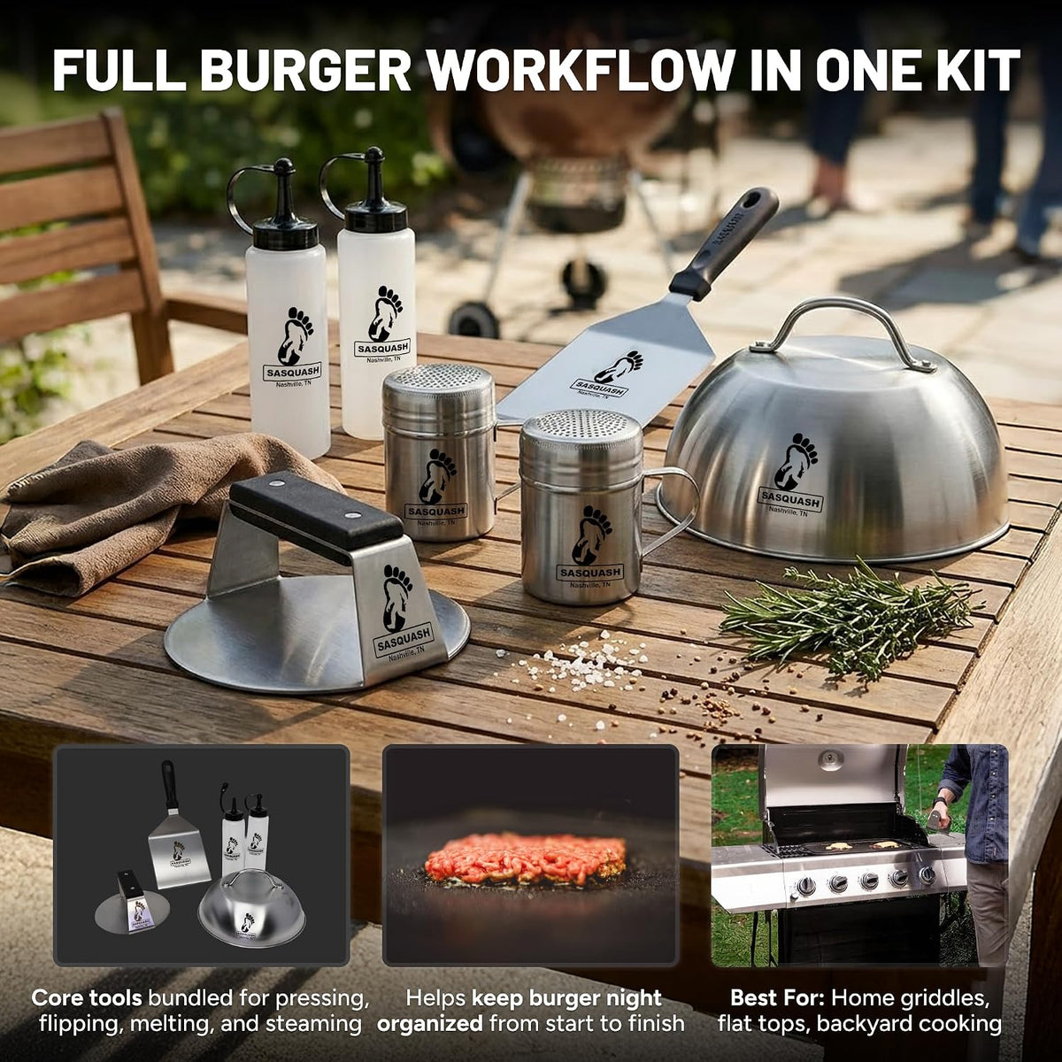 Sasquash Burger Smasher - One Piece Fully Welded Smash Burger Press, 6 Inch