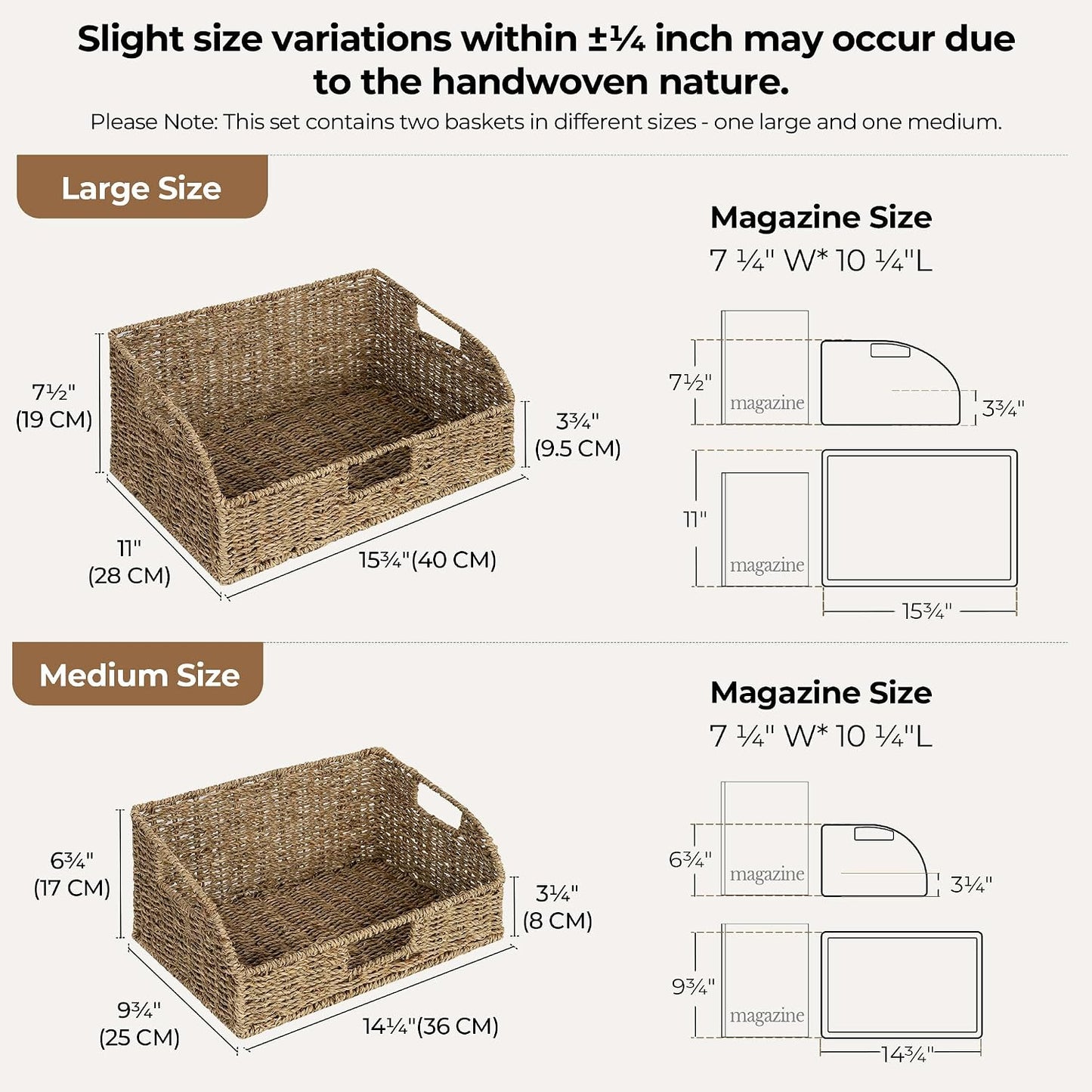 StorageWorks Water Hyacinth Pantry Storage Baskets, Wicker Baskets with Built-in Handles, Handwoven Shelf Baskets for Organizing, Pantry Organizers and Storage, 3 Pack
