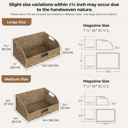StorageWorks Water Hyacinth Pantry Storage Baskets, Wicker Baskets with Built-in Handles, Handwoven Shelf Baskets for Organizing, Pantry Organizers and Storage, 3 Pack