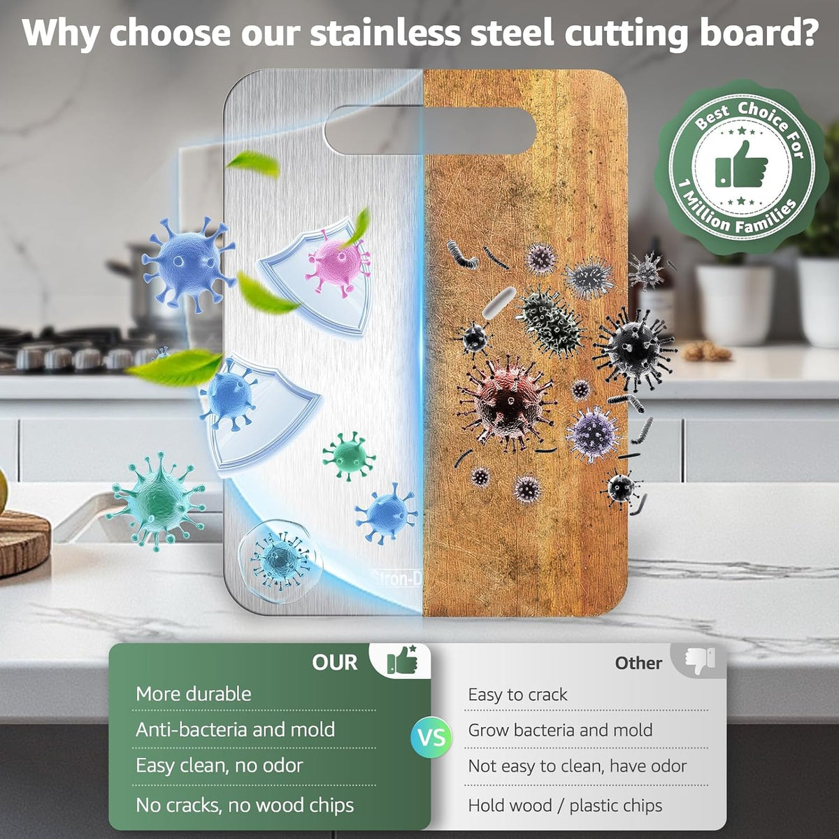 Stron-Dura Small Stainless Steel Cutting Board for Kitchen, 11.5" x 8" Food Grade Metal Chopping Board, Non Toxic Dishwasher Safe, Double Sided Odorless, Cutting Board for Meat Veggies Camping