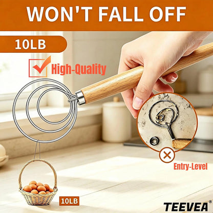 TEEVEA Danish Dough Whisk, Stainless Steel for Sourdough Bread