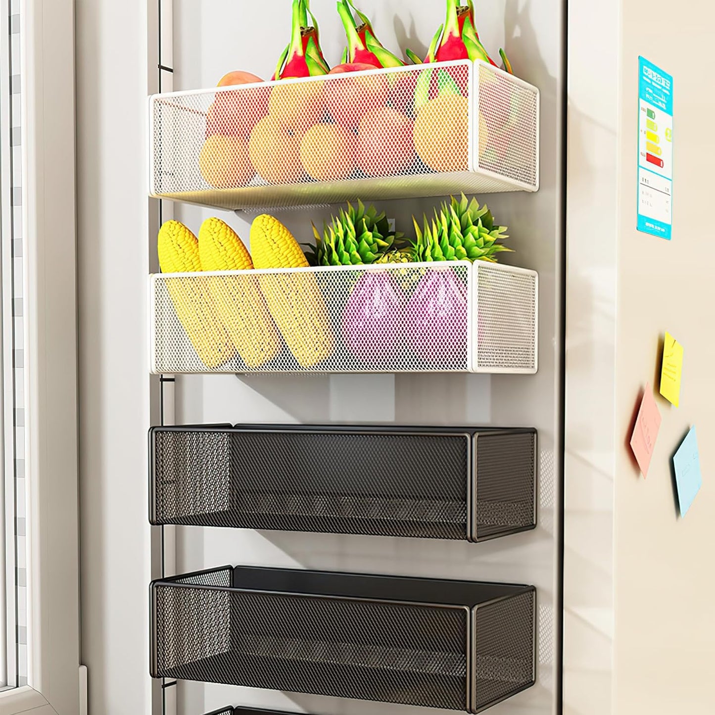 Magnetic Basket Organizer Holder for Fridge Magnetic Storage Bin Box Containers for Refrigerator Whiteboard Classroom (Large, Black)