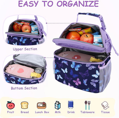 VASCHY Lunch Box Bag for Kids, Insulated Double Compartments Cooler Lunch Tote for Toddlers Boys Girls School/Daycare/Picnic Black Dinos