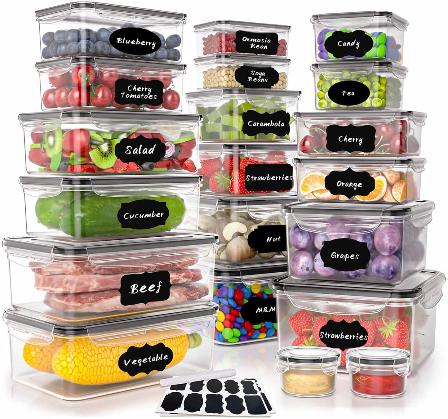 52 PCS Large Food Storage Containers with Lids Airtight, BPA-Free Leakproof Plastic Meal Prep Containers Reusable,Microwave & Dishwasher & Freezer Safe,Includes Labels & Pen