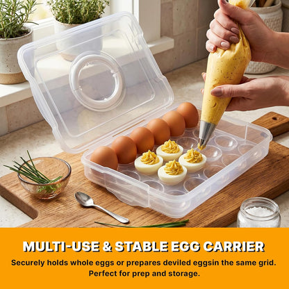 2 Layers Deviled Egg Containers with Lid,40 Slots Deviled Eggs Holder with Handle,Plastic Egg Tray Portable Egg Storage Carrier Platter for Easter Thanksgiving Party Picnic