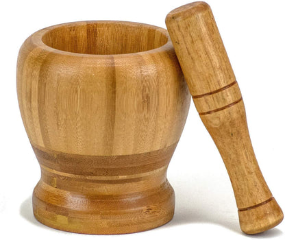 DecorRack Mortar and Pestle, 100% Natural Bamboo Spice Grinder, Decorative 4 inch Wooden Mortar and Pestle Set for Kitchen