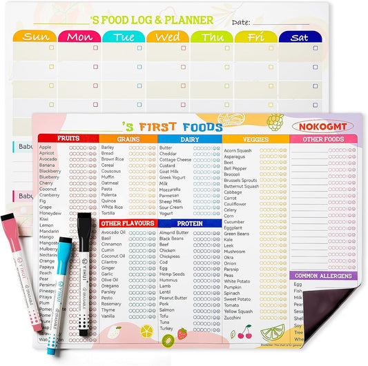 101 Foods Before 1 Checklist Magnet – Baby Food Chart & First Foods Fridge Magnet – Baby First Foods Tracker with Weekly Meal Planner – Dry Erase Baby Food Tracker Fridge Magnet with 3 Markers