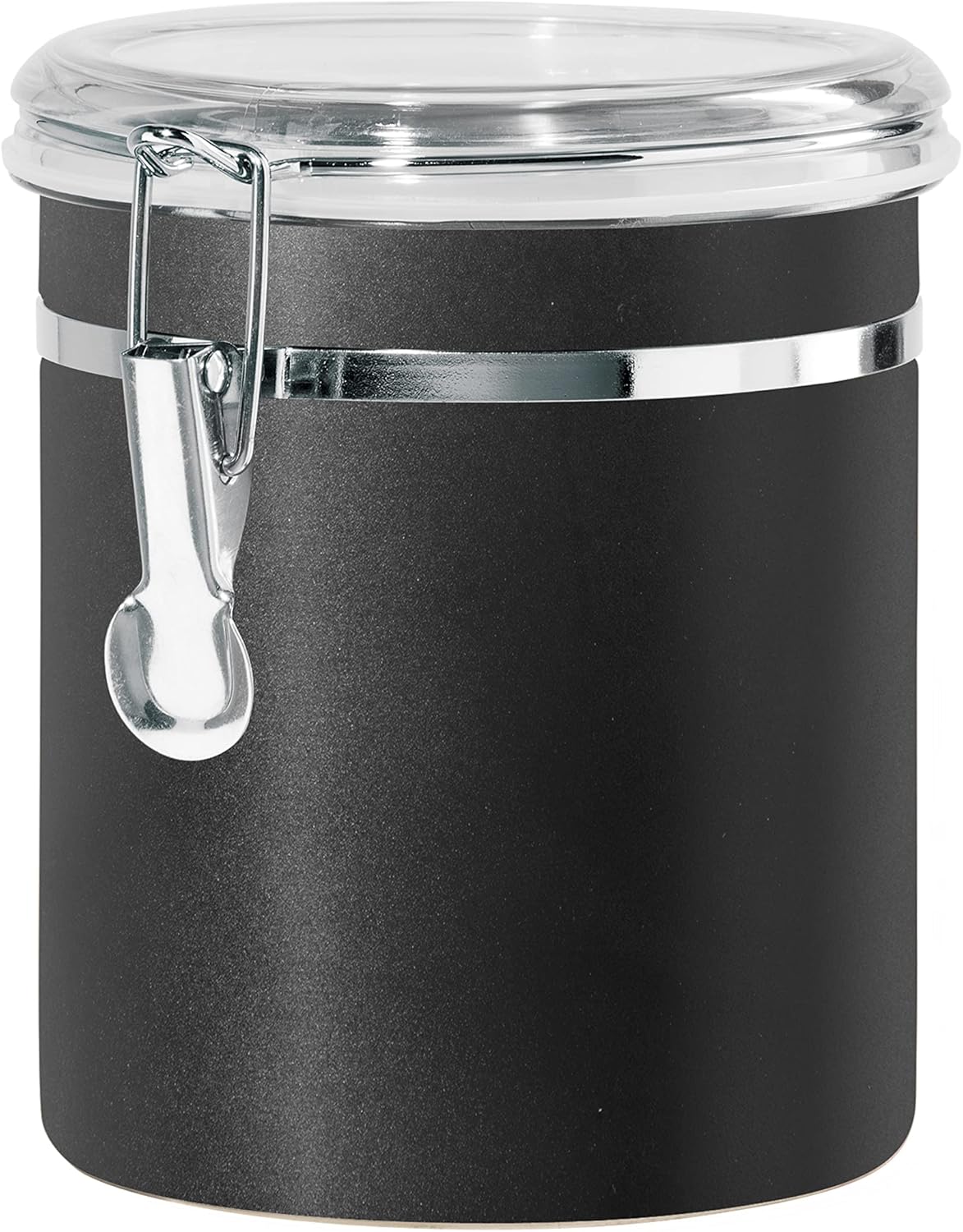 Oggi Stainless Steel Kitchen Canister 62 fl oz - Airtight Clamp Lid, Clear See-Thru Top - Ideal for Kitchen Storage, Food Storage, Pantry Storage. Large Size 5" x 7.5".
