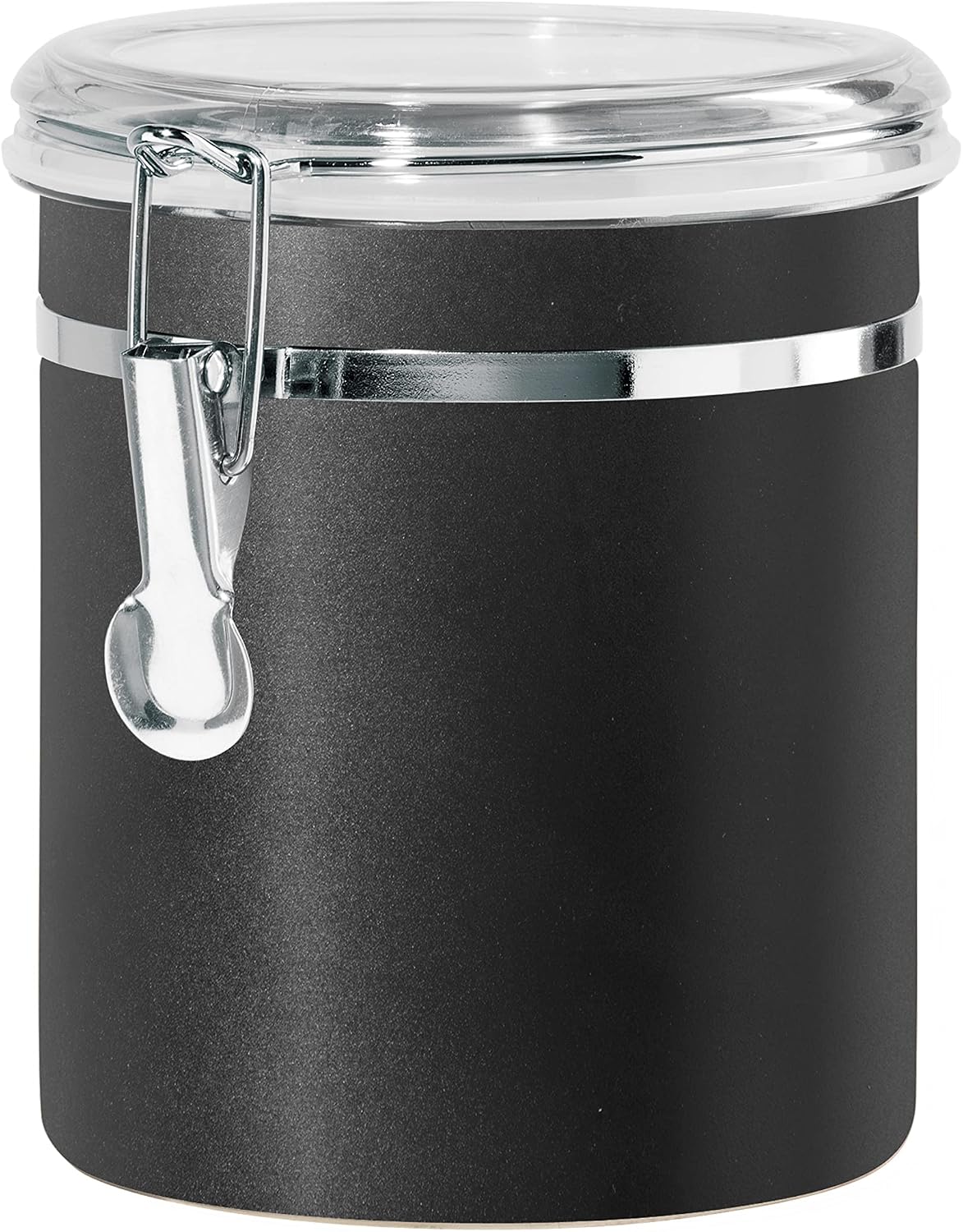 Oggi Stainless Steel Kitchen Canister 62 fl oz - Airtight Clamp Lid, Clear See-Thru Top - Ideal for Kitchen Storage, Food Storage, Pantry Storage. Large Size 5" x 7.5".