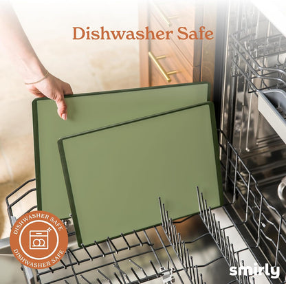 SMIRLY Plastic Cutting Board Set with Holder 3 Pieces, Non-Slip Dishwasher Safe Chopping Boards for Kitchen (Cream White)