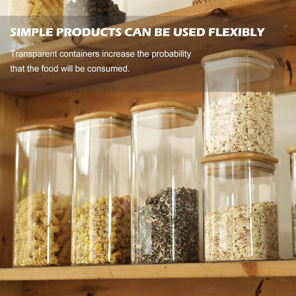 LIBWYS 12-Pack Square Glass Storage Jars with Bamboo Lids (0.6Qt/1.06Qt) - Stackable Food Containers for Pantry Organization, Coffee, Flour, Snacks, Tea | Kitchen Canisters Set