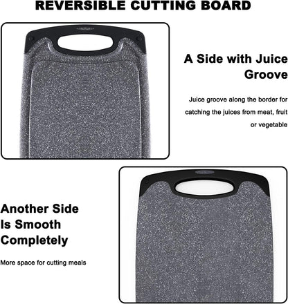 Viretang Plastic Cutting Boards Set of 3 Extra Large for Kitchen, Thick Chopping Board with Deep Juice Grooves, Non‑Slip Feet, Easy Grip Handle, BPA Free, Dishwasher Safe,Black