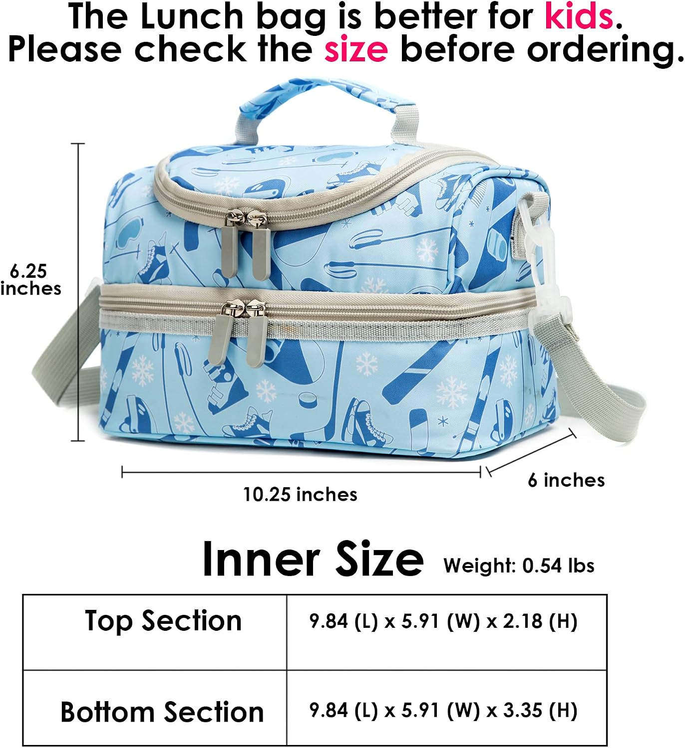 Insulated Kids Dual Compartment Lunch Bags Tote Pack for Girls Boys Toddler Kindergarten School Picnic Cooler Thermal Lunch Boxes with Strap (Green Rainbow)