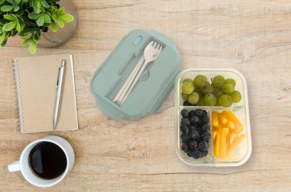 THY COLLECTIBLES Set of 3 36 OZ Glass Lunch Storage Containers with Lids and Utensils, Microwave Safe, Leak Proof, Freezer to Oven Safe for Meal Prep, Leftovers, Cooking, Bento Box (3 Compartments)
