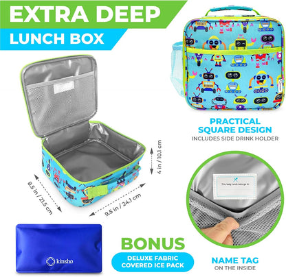 Kids Lunch Box - Bento Box for Boys Toddler Daycare, 4 Portion Sections with Lid, Snack Container Pre-School Kid Lunches Toddlers Removable Tray BPA Free, 3+ Years Old, Blue Rocket Dinosaur