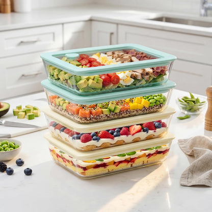Urban Green Glass Food Container Set with Glass Lid, 5 Pack, Meal Prep Containers with Silicone Framed Airtight Lid, Leakproof, 100% Plastic Free