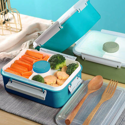3 Pack Salad Lunch Box Food Storage Containers, 47oz Bento Box To Go Container with Lids, Reusable Meal Prep Containers with Removable Tray & Dressing Pots for Kids and Adults, Microwave Safe