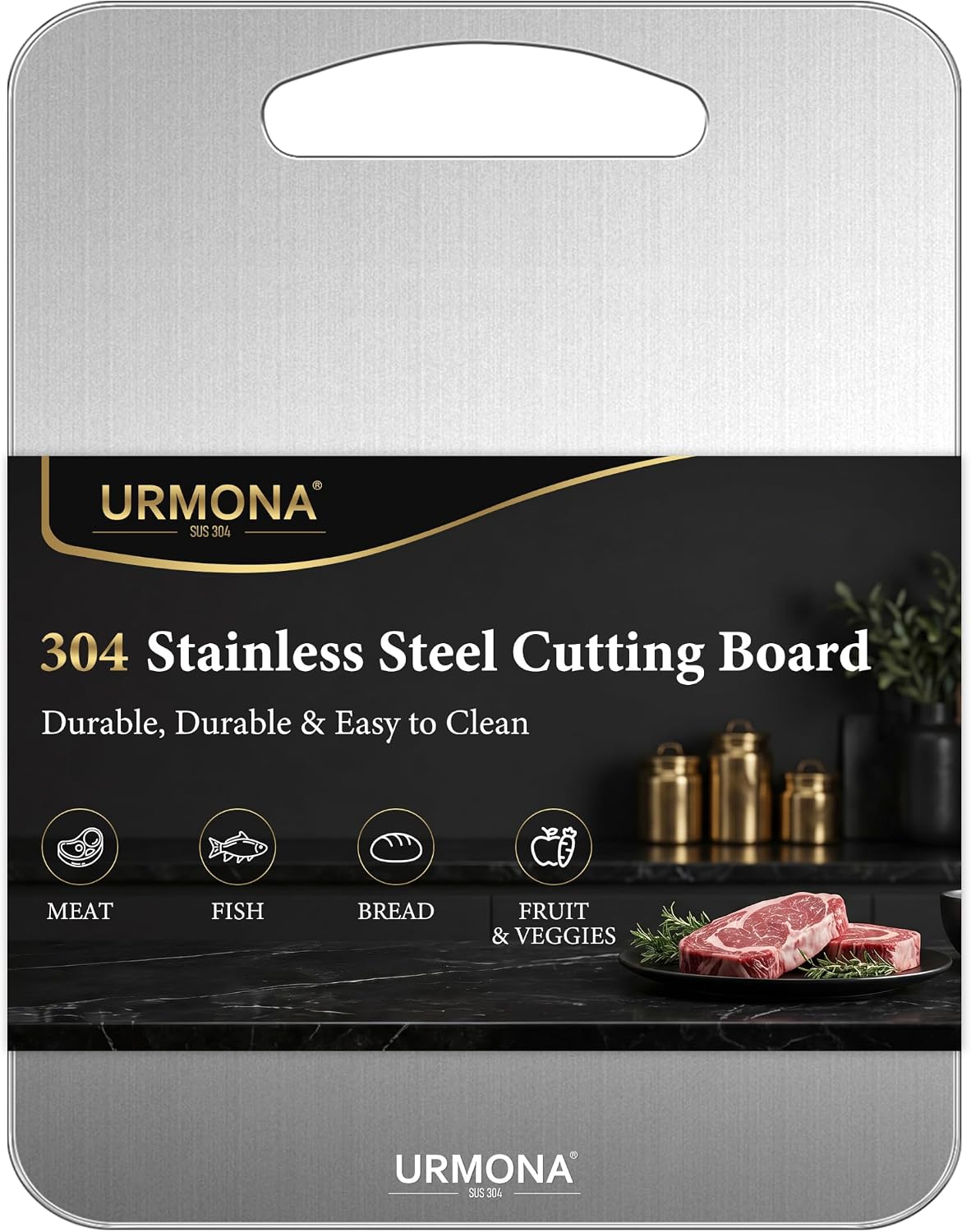 URMONA 3 PCS 304 Stainless Steel Cutting Board Set for Kitchen