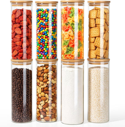 77L Glass Storage Containers with Lids [Multi-Size Set of 5], Airtight Glass Canisters for Kitchen & Pantry Organization, Clear Food Jars for Pasta, Cereal, Flour, Sugar, Coffee, Nuts & Snacks