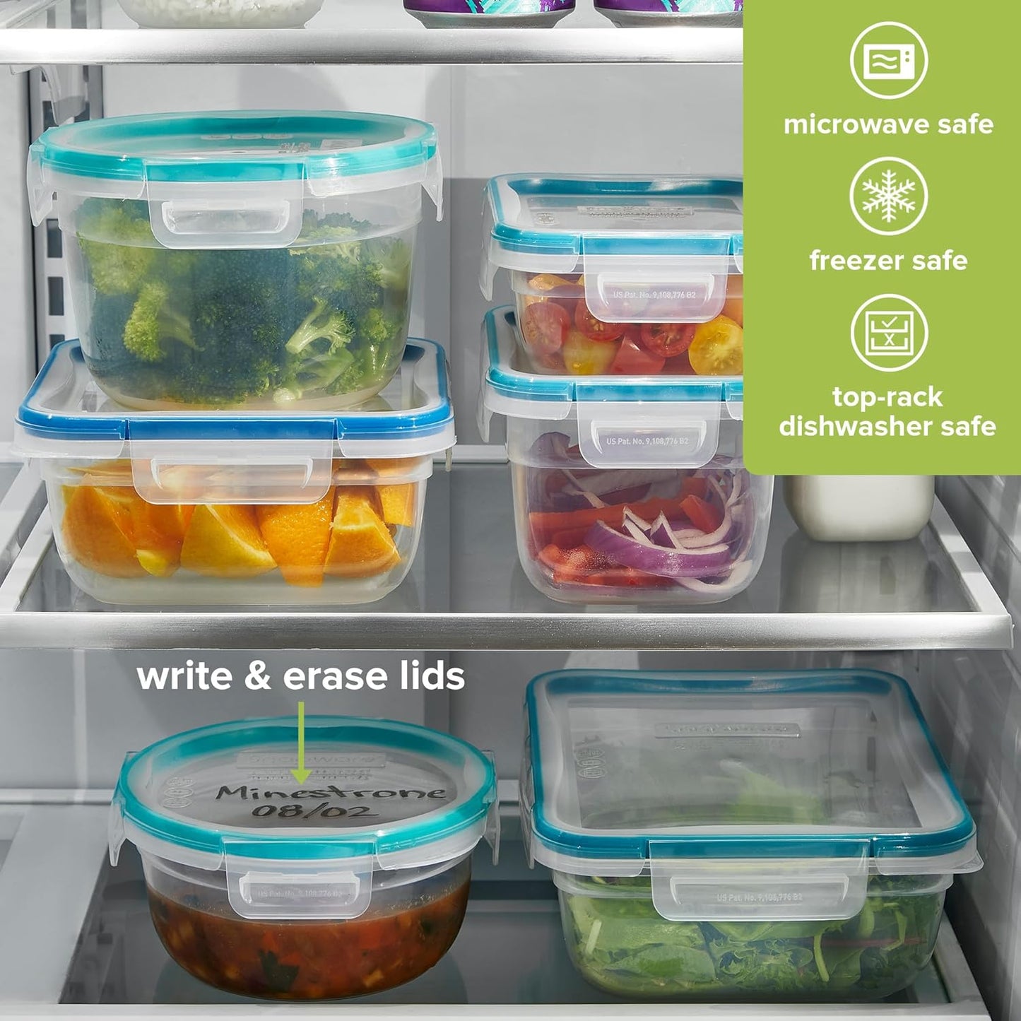 Snapware Plastic Total Solutions (5-Pack, 3 Cup) Food Storage Containers Set, Airtight & Leakproof Plastic Locking BPA-Free Lids Tupperware, Freezer Dishwasher Microwave Safe