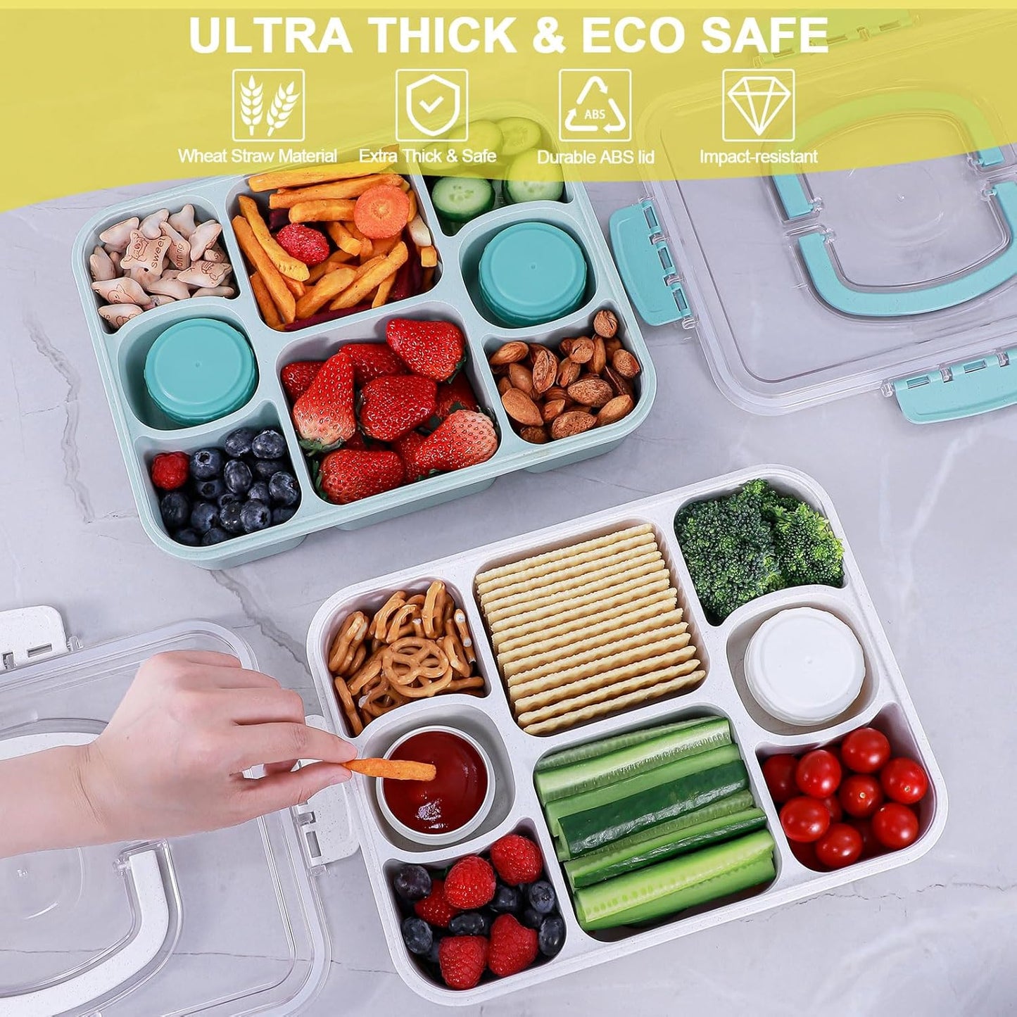 Large Snackle Box Container with 2 Sauce Cups, 8-Compartment Divided Serving Tray with Lid & Handle, Portable Snack Tray for Travel Picnic, Leak-Proof, Dishwasher Safe, BPA-Free