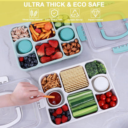 Large Snackle Box Container with 2 Sauce Cups, 8-Compartment Divided Serving Tray with Lid & Handle, Portable Snack Tray for Travel Picnic, Leak-Proof, Dishwasher Safe, BPA-Free