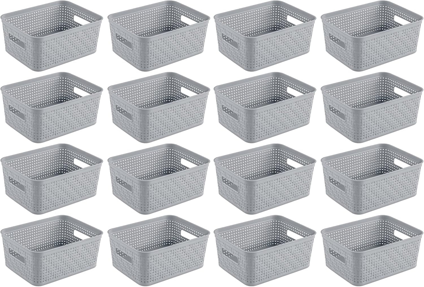 Sterilite 6-Pack Tall Basket, Woven Plastic Storage Baskets for Organization, Cement - Organizing Bin Containers with Handles for Bedroom, Bathroom, Dorm, and Closet